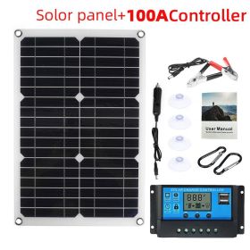 25W-180W 18V/12V Portable Solar Panel Waterproof USB Port Solar Power 5V Solar Battery Charger Outdoor Camping Phone Power Bank (Ships From: China, Color: with 100A controller)